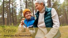  Presentation with mushrooms - Audience pleasing theme consisting of picking-season-leisure-and-people backdrop and a gold colored foreground