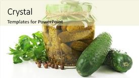  Presentation with cucumbers - Colorful PPT theme enhanced with pickle - jar of canned cucumbers isolated backdrop and a blonde colored foreground