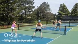  Presentation with pickleball - PPT theme with pickleball-player-prepares-to-smash background and a  colored foreground