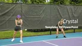  Presentation with pickleball - Theme consisting of pickleball-player-serves-the-ball background and a tawny brown colored foreground