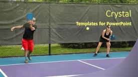  Presentation with pickleball - Slide set having pickleball-player-serves background and a tawny brown colored foreground
