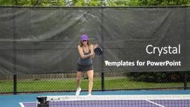  Presentation with pickleball - Presentation theme featuring pickleball-players-hits-a-serve background and a dark gray colored foreground