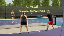  Presentation with pickleball - PPT theme with pickleball-players-in-action background and a tawny brown colored foreground