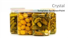  Presentation with cucumbers - Cool new presentation theme with pickled cucumbers and olives in glass jar backdrop and a white colored foreground