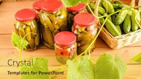  Presentation with cucumbers - Audience pleasing PPT theme consisting of pickled-cucumbers-in-a-jar backdrop and a yellow colored foreground