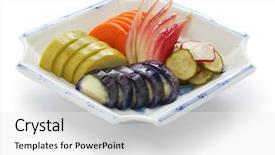  Presentation with japanese food - PPT theme consisting of backlit image of a narrow country road between fences it is early in the morning of a sunny day in the beginning of the fall season in the background is a wide dutch river background and a coral colored foreground.