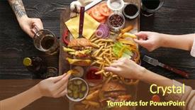  Presentation with burgers - Amazing presentation design having pickled foods - people eating tasty double burgers backdrop and a tawny brown colored foreground
