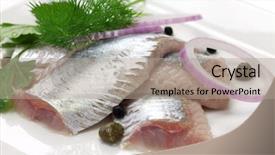  Presentation with appetizer - Presentation design enhanced with pickled herring cold appetizer background and a mint green colored foreground