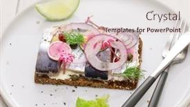  Presentation with danish - Presentation theme having pickled-herring-smorrebrod-danish-open background and a lemonade colored foreground