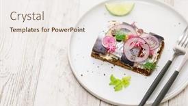  Presentation with danish - Presentation theme having pickled-herring-smorrebrod-danish-open background and a sky blue colored foreground