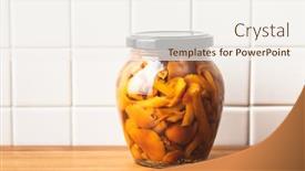  Presentation with mushrooms - Slide deck consisting of pickled-mushrooms-in-jar background and a sky blue colored foreground