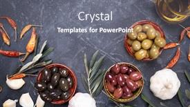  Presentation with mediterranean food - Amazing presentation having pickled-olives-ready-to-eat backdrop and a gray colored foreground
