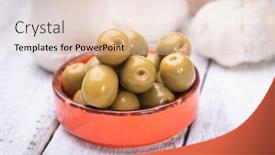  Presentation with mediterranean food - PPT layouts having pickled-olives-ready-to-eat background and a lemonade colored foreground