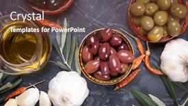  Presentation with mediterranean food - Theme with pickled-olives-ready-to-eat background and a tawny brown colored foreground
