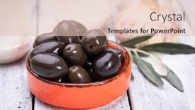  Presentation with mediterranean food - Amazing PPT layouts having pickled-olives-ready-to-eat backdrop and a lemonade colored foreground