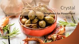  Presentation with green - Slide set consisting of pickled-or-marinated-green-capers background and a coral colored foreground