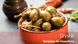  Presentation with green - Slide set having pickled-or-marinated-green-capers background and a crimson colored foreground