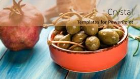  Presentation with green - Colorful presentation theme enhanced with pickled-or-marinated-green-capers backdrop and a coral colored foreground