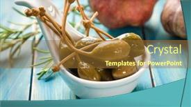  Presentation with green - PPT theme having pickled-or-marinated-green-capers background and a tawny brown colored foreground