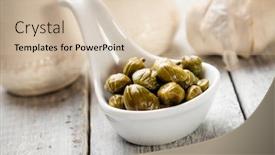  Presentation with green - Amazing theme having pickled-or-marinated-green-capers backdrop and a lemonade colored foreground