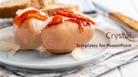  Presentation with red onion - Slides consisting of pickled-sausages-with-onion background and a coral colored foreground