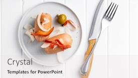  Presentation with food red - Theme having pickled-sausages-with-onion background and a light gray colored foreground