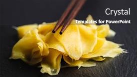  Presentation with cutting board - Amazing PPT layouts having pickled-sushi-ginger-slices backdrop and a dark gray colored foreground