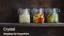  Presentation with marinated pickles variety preserving jars - Audience pleasing slides consisting of pickled vegetables in glass jars backdrop and a wine colored foreground