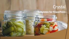  Presentation with marinated pickles variety preserving jars - Presentation theme having pickled vegetables in glass jars background and a coral colored foreground