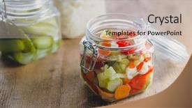  Presentation with pickle - PPT layouts consisting of pickled vegetables in glass jars background and a soft green colored foreground
