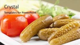  Presentation with cabbage - Audience pleasing theme consisting of pickled vegetables of tomato cucumber backdrop and a blonde colored foreground