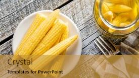  Presentation with corn cobs - Beautiful presentation featuring pickled-young-baby-corn-cobs backdrop and a gold colored foreground