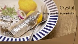  Presentation with potato - Presentation with pickled-young-herring-fillet-matjes background and a yellow colored foreground
