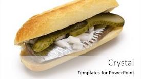  Presentation with sandwich - Presentation with pickled-young-herring-fillet-matjes background and a white colored foreground