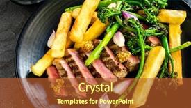  Presentation with food potato chips crisps snacks - Amazing presentation design having pickles - steak and chips with broccolini backdrop and a red colored foreground