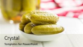  Presentation with cucumbers - Cool new PPT theme with pickles in bowl tasty preserved backdrop and a mint green colored foreground