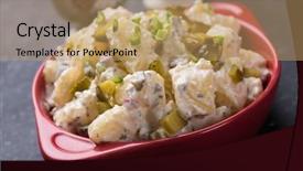  Presentation with salad dressing - Colorful presentation design enhanced with pickles onion and mayonnaise dressing backdrop and a coral colored foreground