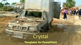  Presentation with tsunami - Amazing presentation theme having pickup-truck-after-tsunami backdrop and a tawny brown colored foreground