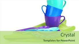  Presentation with children on plastic waste - Presentation design consisting of children's plastic tableware isolated background and a mint green colored foreground