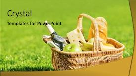  Presentation with green lawn - Presentation theme featuring picnic basket on green lawn background and a yellow colored foreground