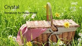  Presentation with picnic - Presentation theme with picnic basket on the grass background and a yellow colored foreground