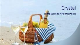  Presentation with bottling wine - Colorful presentation design enhanced with picnic basket with bottle backdrop and a sky blue colored foreground