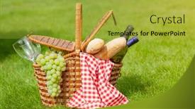  Presentation with grape vine wine grapes - Cool new PPT theme with picnic-basket-with-wine-baguette backdrop and a yellow colored foreground