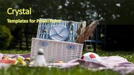  Presentation with child boy hold basket - Presentation design having picnic basket background and a wine colored foreground