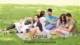  Presentation with friendship - Presentation theme consisting of picnic blanket at summer park background and a seafoam green colored foreground