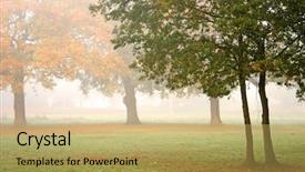  Presentation with autumn morning - Theme featuring picnic border - beautiful misty autumn morning background and a  colored foreground