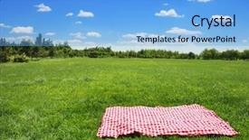  Presentation with picnic - Presentation theme enhanced with picnic cloth on meadow background and a light blue colored foreground