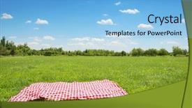 Presentation with picnic - Slides consisting of picnic cloth on meadow background and a light blue colored foreground