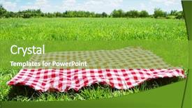  Presentation with picnic - Presentation having picnic cloth on meadow background and a tawny brown colored foreground