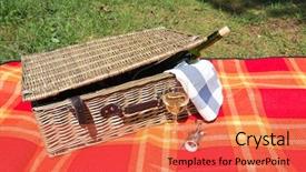  Presentation with picnic - Audience pleasing slide set consisting of picnic-concept-bootle-and-glass backdrop and a coral colored foreground